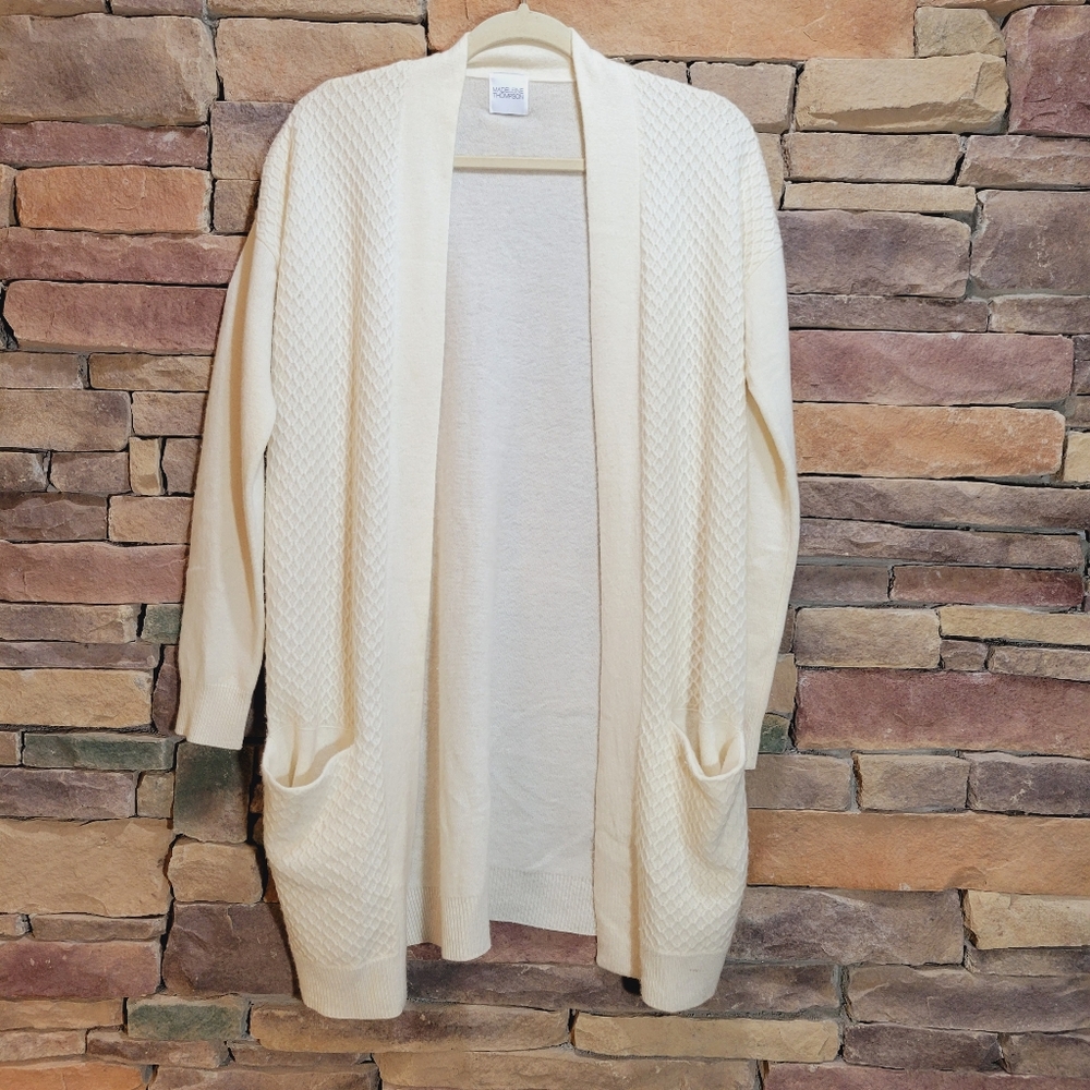 Madeleine Thompson Cream Cashmere Open Front Sweater Cardigan Medium